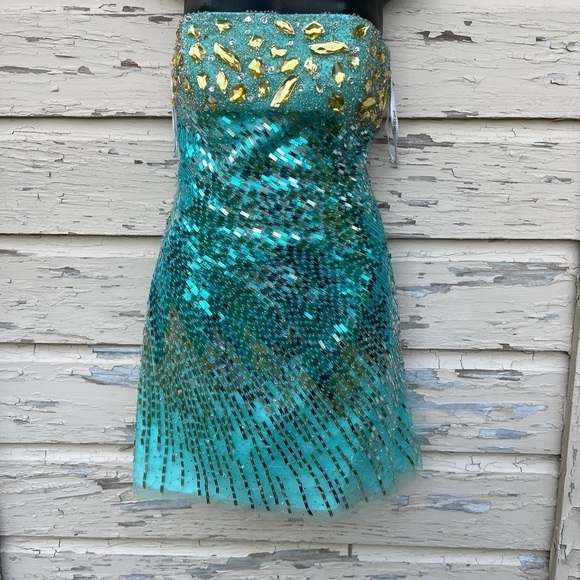 Sherri Hill Prom Sequin Heavily Beaded Tulled Prom Event Mini Dress Gown 8 - Picture 1 of 8